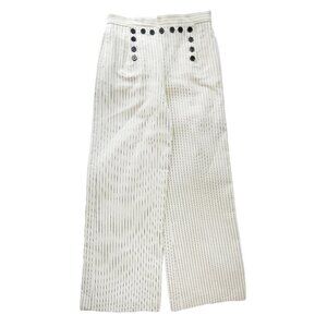 CHRISTIAN DIOR Ivory Cotton Silk Pinstriped Buttoned Sailor Wide Leg Pants 36 4